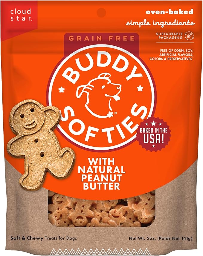 Buddy Biscuit Softies 5 oz Pouch, Grain-Free Soft & Chewy, Natural Peanut Butter Flavor Dog Treats, Oven Baked in the USA - PAWPICO