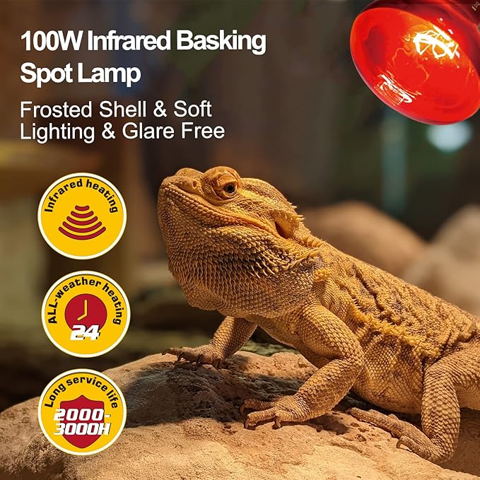 REPTI ZOO 100W Reptile Heat Lamp Bulbs Combo, Upgraded 2 Pack Day & Night Basking Spot Light, UVA Daylight Heating Lamp & Infrared Heat Lamp for Reptiles & Amphibians REPTIZOO