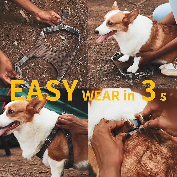 No Pull Dog Harness with Multifunction Dog Leash,Soft Adjustable No Choke Escape Proof Pet Harness Vest for Medium Dogs or Large Dogs,Denim Blue,L Puppytie