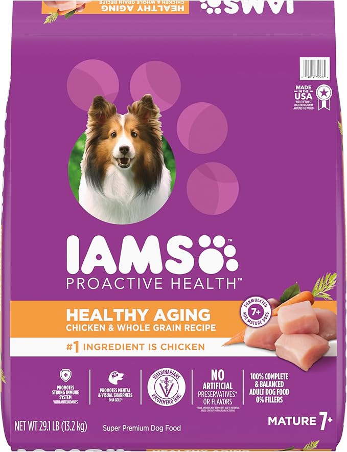 IAMS Proactive Health Senior Dog Food Healthy Aging Dry Dog Food with Real Chicken, 29.1 lb. Bag - PAWPICO
