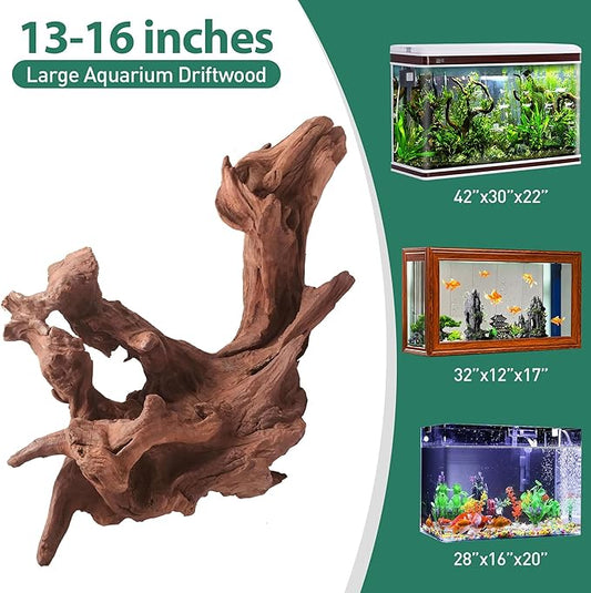 WDEFUN Natural Driftwood for Aquarium Decor, 1-Piece 13''-17'' Large Driftwood for Decorations on Fish Tank, Reptiles Bearded Dragon Accessories or Air Plants WDEFUN