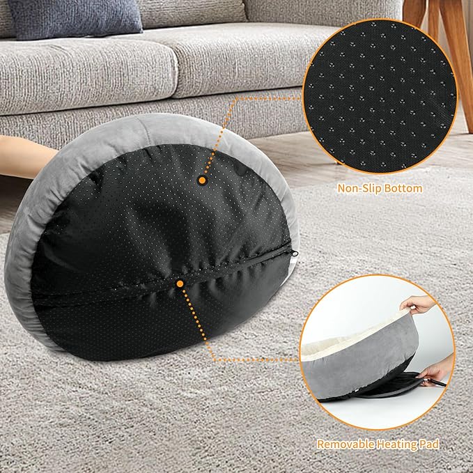 BWOGUE Heated Cat Bed for Indoor Cats,19'' Donut Detachable Heated Pet Bed Thermo-Kitty Heating Bed,Electric Warming Cat Bed Heater with Timer, Washable pet Heating Bed - PAWPICO