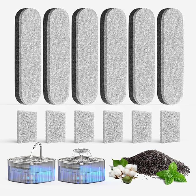 Cat Water Fountain: 75oz/2.2L Automatic Pet Water Dispenser for Cats with 304 Stainless Steel Top, Musical Wave Design with LED Indicator Pet Water Fountain for Cats Inside (6+6 Pack Filters) - PAWPICO