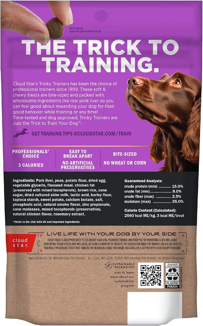 Cloud Star Tricky Trainers Soft & Chewy Dog Training Treats 5 oz Pouch, Liver Flavor, Low Calorie Behavior Aid with 130 treats - PAWPICO