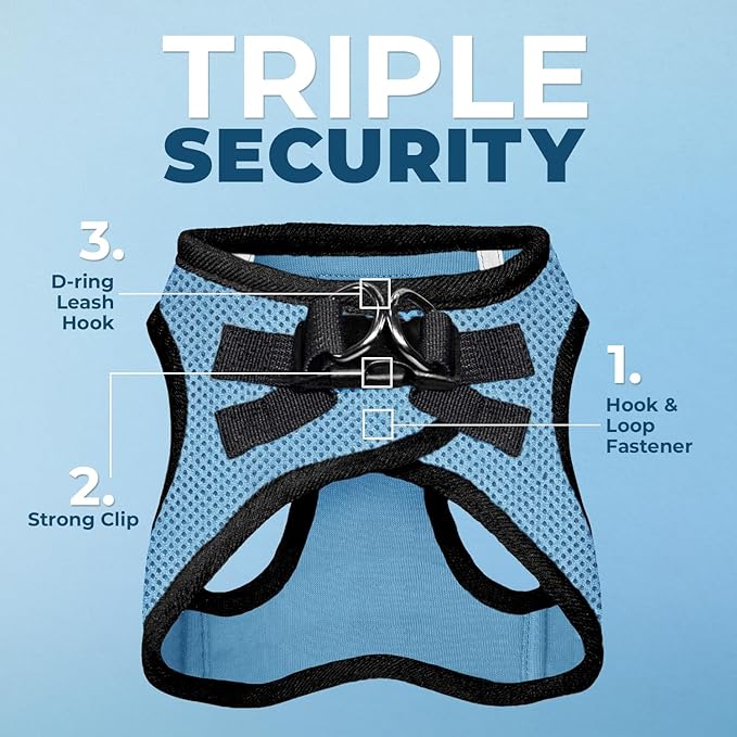 Voyager Step-in Air Dog Harness - All Weather Mesh, Reflective, No Pull Harness for Small, Medium Dogs, Cats - Secure with Hook & Loop Fastener, Buckle, Double D-Rings - Baby Blue/Black Trim, M BestPetSuppliesLLC