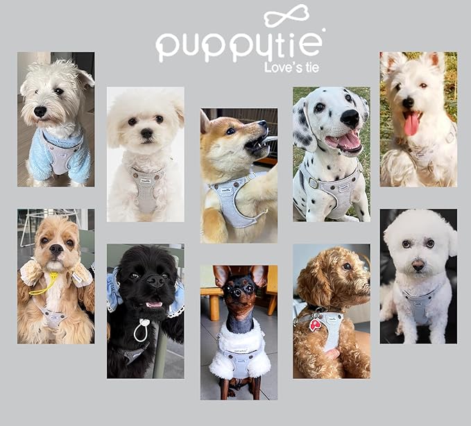 Puppytie No Pull Dog Harness with Multifunction Dog Leash,Soft Adjustable No Choke Escape Proof Pet Harness Vest for Medium Dogs,Denim Gray,M Puppytie