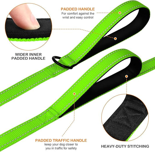 Joytale Dog Leash Heavy Duty for Large Dogs That Pull, Double Handle for Traffic Control, Double-Sided Reflective Leashes for Large Medium Dogs Night Safety, 4FT, Green Joytale