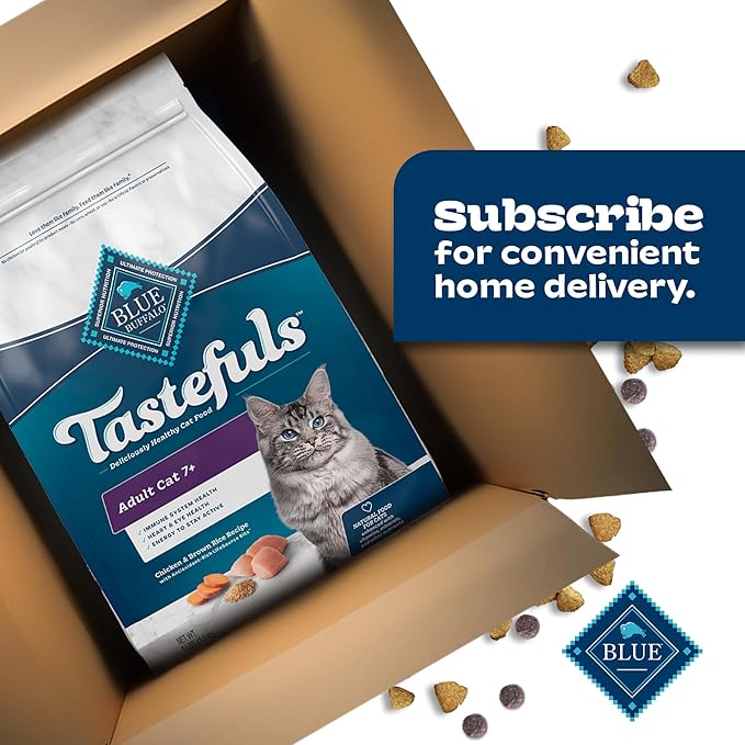 Blue Buffalo Tastefuls Mature Dry Cat Food for Adult Cats 7+, Made in the USA with Natural Ingredients, Chicken & Brown Rice Recipe, 3-lb. Bag - PAWPICO