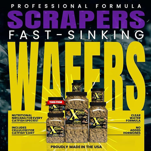 Xtreme Scrapers Wafers - Premium 14mm Fast-Sinking Fish Food – Nutrient & Cellulose Rich Ideal for Nocturnal Feeders, Catfish, Plecostomus Species, and Loaches – USA Farm Grown (9oz) XtremeAquaticFoods