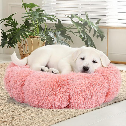 Cat Bed Cute, 23.6" Washable Pink Donut Bed for Indoor Cats and Small Dogs,Soft Cute Flower Fluffy Round Donut Cat Beds,Anti Anxiety Pet Bed,Self-Warming Bed,Blush Pink - PAWPICO