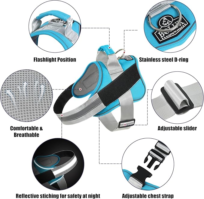 Bolux Dog Harness, No-Pull Reflective Dog Vest, Breathable Adjustable Pet Harness with Handle for Outdoor Walking - No More Pulling, Tugging or Choking (OceanicBlue, X-Large (Pack of 1)) Bolux