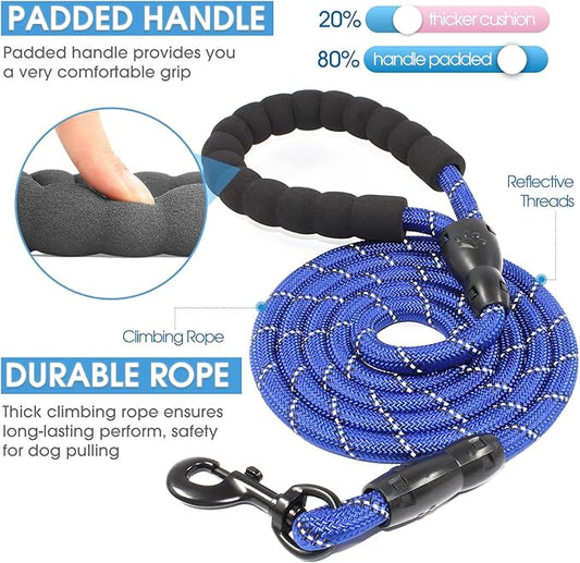 BAAPET 2/4/5/6 FT Dog Leash with Comfortable Padded Handle and Highly Reflective Threads for Small Medium and Large Dogs (5FT-1/2'', Navy Blue) BAAPET