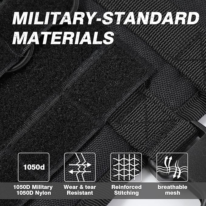 No Pull Tactical Dog Harness for Large Dogs, Escape Proof Molle Dog Vest Harness and Leash Set, Adjustable Military Service Dog Harness with Handle for Medium Large Dogs(Black,Large) Yungaspy