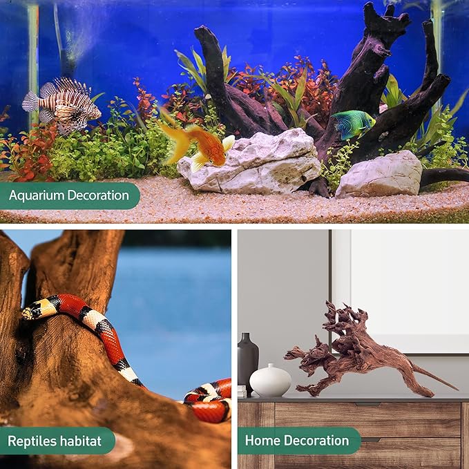 WDEFUN Natural Driftwood for Aquarium Decor, 3-Piece 7''-11'' Large Driftwood for Decorations on Fish Tank, Reptiles Bearded Dragon Accessories or Air Plants WDEFUN