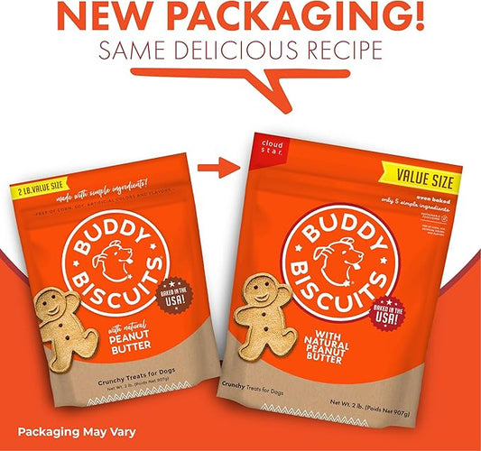 Buddy Biscuits 2 lb Bag of Crunchy Dog Treats, Made with Peanut Butter - PAWPICO