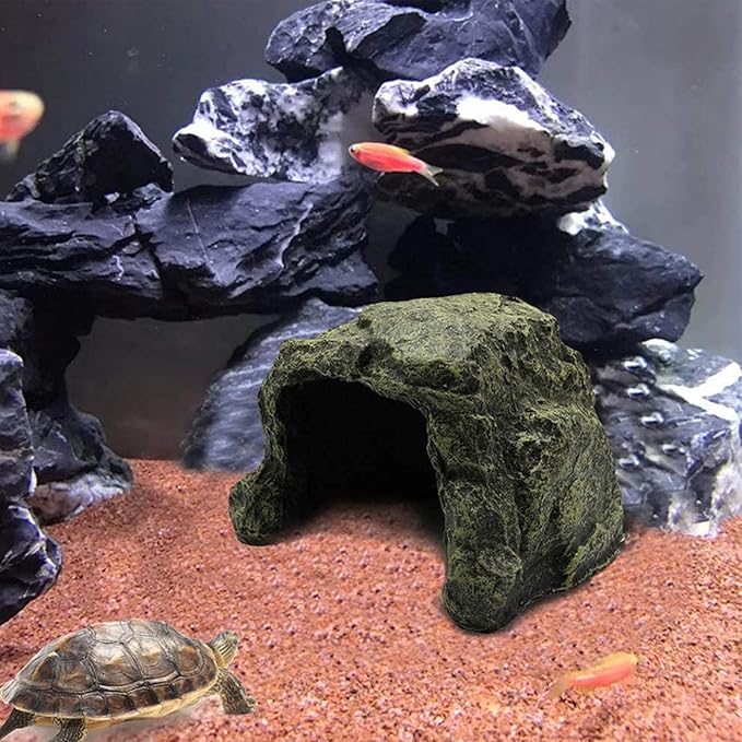 Reptile Rock Hide Cave, Aquarium Habitat Decor Rock Lizard Hide Tortoise Hideout for Snakes, Turtles, Reptiles, Amphibians, Fish Tfwadmx