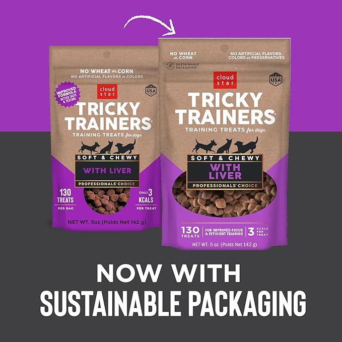 Cloud Star Tricky Trainers Soft & Chewy Dog Training Treats 5 oz Pouch, Liver Flavor, Low Calorie Behavior Aid with 130 treats - PAWPICO