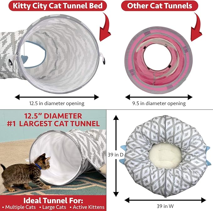 Kitty City Large Cat Tunnel Bed, Cat Bed, Pop Up Bed, Cat Toys, White - PAWPICO