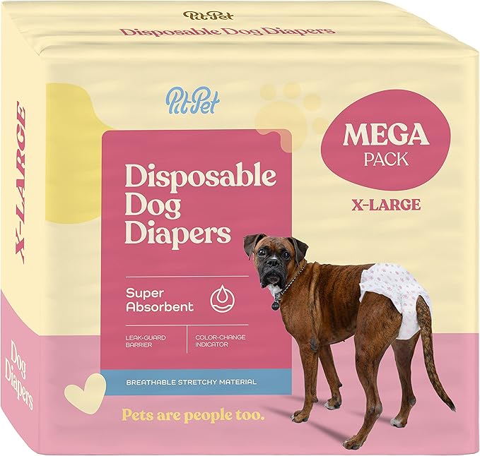 Super Absorbent Female Dog Diapers - 50-Pack Comfortable Disposable Doggie Diapers - FlashDry Gel Technology & Wetness Indicator - Leakproof Diapers for Dogs in Heat, Excitable Urination, Incontinence - PAWPICO