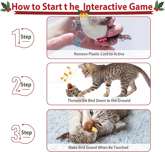 Gigwi Interactive Cat Toy Set, Squeaky Cat Feather Toys for Indoor Cats, 3PCS Cat Plush Toy Pack Including Mouse Hunt Cat Toy, Cat Chase Bird Toy, Cat Chirping Bee Toy - PAWPICO