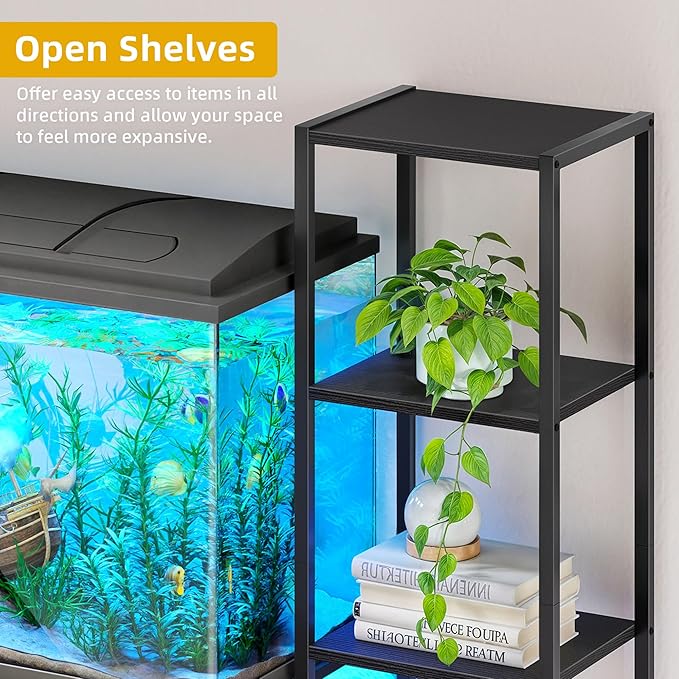 DWVO 55-75 Gallon Aquarium Stand with Power Outlets & LED Light, Display Stand for Turtle Tank, Reptile Terrarium, Heavy Duty Metal Fish Tank Stand Suitable for Living Room, Entryway, 860LBS Capacity DWVO