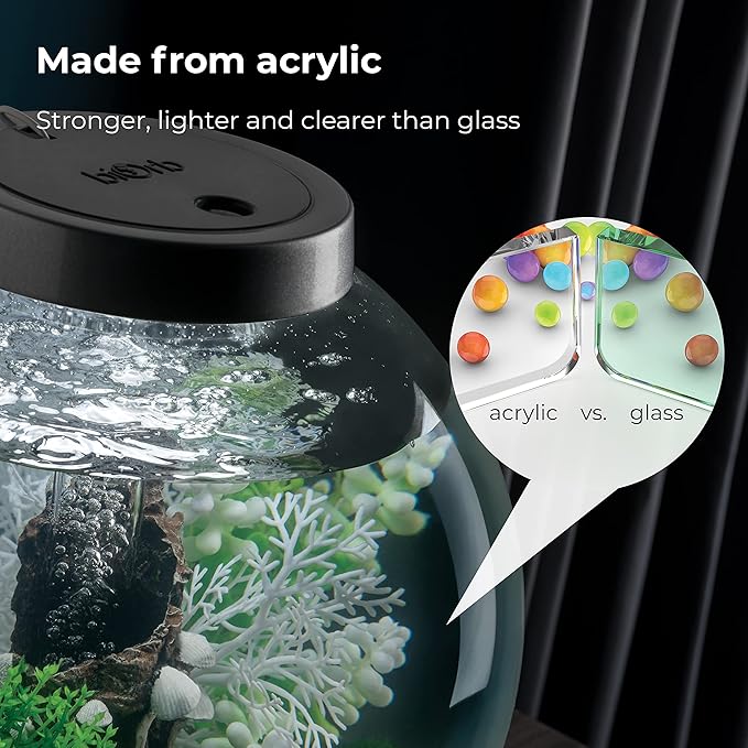 biOrb Classic 15 Acrylic 4-Gallon Aquarium with White LED Lights Modern Compact Tank for Tabletop or Desktop Display, Black-Trimmed Tank biOrb