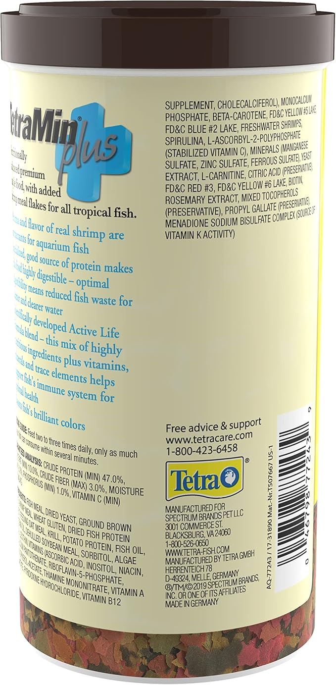 TetraMin Plus Tropical Flakes, Cleaner and Clearer Water Formula 7.06 Ounce (Pack of 1) Tetra