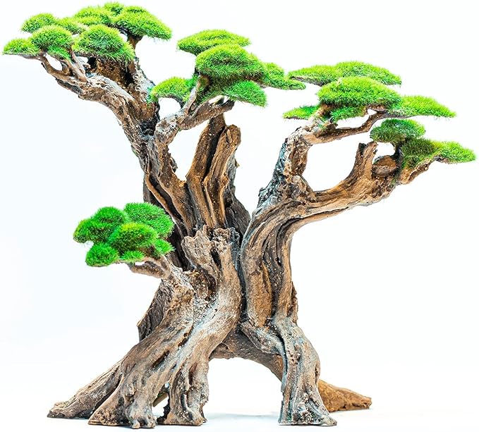 Fish Tank Decor- Bonsai Tree of The Forest with Faux Moss- Aquarium Rocks Aquascaping- Made of Sandstone, 8.8 x 4.3 x 7.8 inches Novelsite