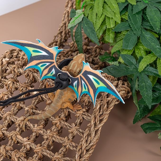 2 Pack Bearded Dragon Lizard Harness Leash Set, Adjustable Reptile Lizard Leashes with Adorable Dinosaur Wing for Geckos, Chameleon, Lizard COMSUN