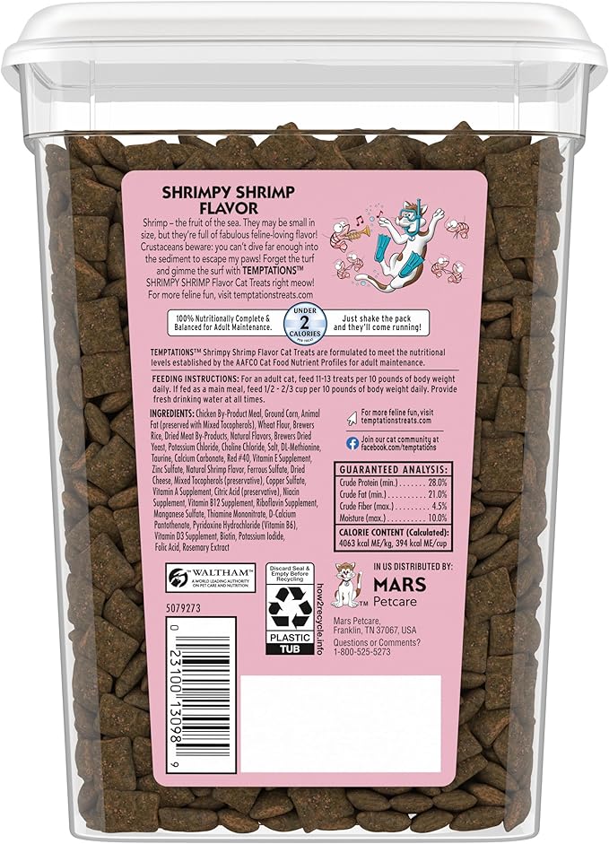 Temptations Classic Crunchy and Soft Cat Treats Shrimpy Shrimp Flavor, 16 oz. Tub Temptations