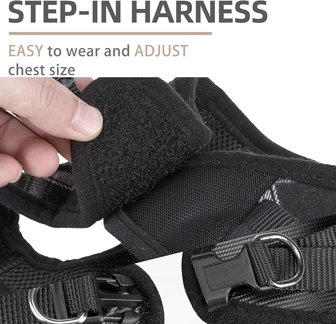 PUPTECK Adjustable Dog Harness Collar and Leash Set Step in No Pull Pet Harness for Small Medium Dogs Puppy and Cats Outdoor Walking Running, Soft Mesh Padded Reflective Vest Harnesses, Black M PUPTECK