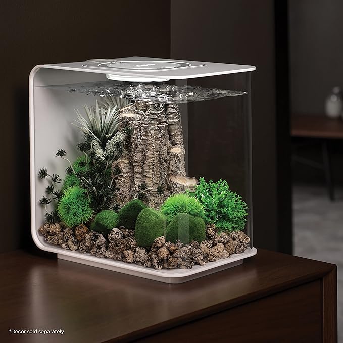 biOrb Flow 15 Acrylic 4-Gallon Aquarium with White LED Lights Modern Compact Tank for Tabletop or Desktop Display, White biOrb