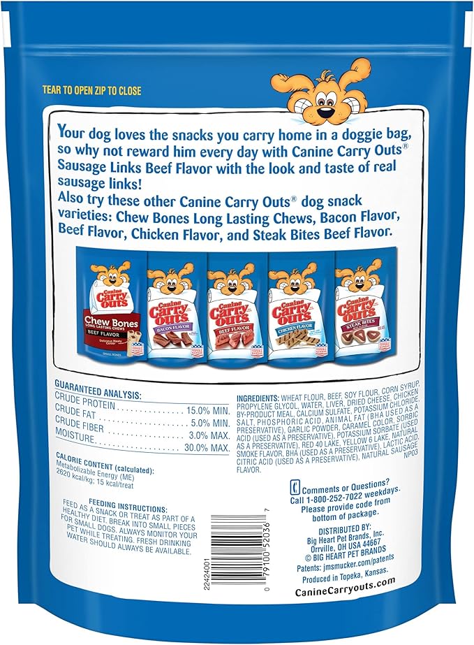 Canine Carry Outs Dog Treats, Sausage Links, 22.5 Ounce (Pack of 6), Made with Real Beef - PAWPICO