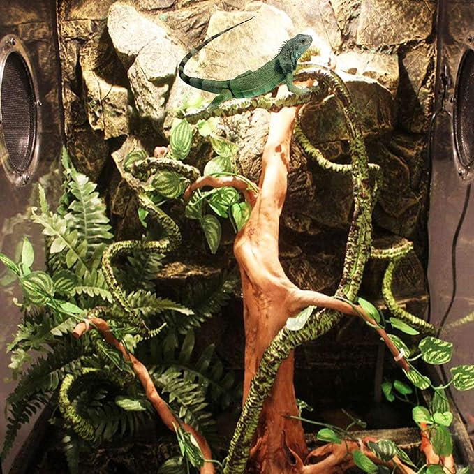 kathson 3 PCS Reptile Vines Plants Flexible Bendable Jungle Climbing Vine Terrarium Plastic Plant Leaves Pet Tank Habitat Decor for Bearded Dragons Lizards Geckos Snakes Frogs and More Reptiles kathson