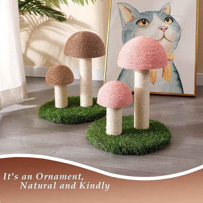 Cat Scratching Post - Mushroom Cat Scratcher Featuring with Natural Sisal Caps Scratch Pole and Sturdy Base for Kittens & Small Cats - Brown - PAWPICO