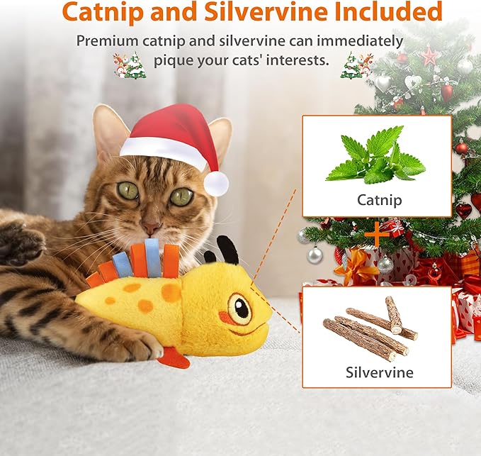 Gigwi Flopping Lizard Interactive Cat Toys with Catnip & Silvervine, Floppy Wiggle Cat Toy for Indoor Cats, Moving Activated Cat Kicker Toys, Electric Kitten Toys with USB Rechargeable - PAWPICO