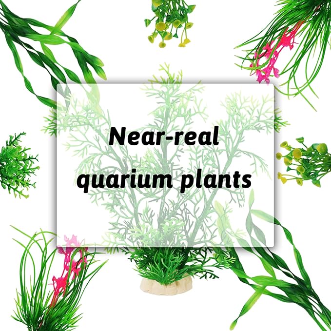 Fish Tank Accessories Aquarium Decorations Plants, 9pcs Green Fish Tank Decorations Plants and Cave Rock Decoration Decor Set, Aquarium Decor Plastic Plants PAWPICO