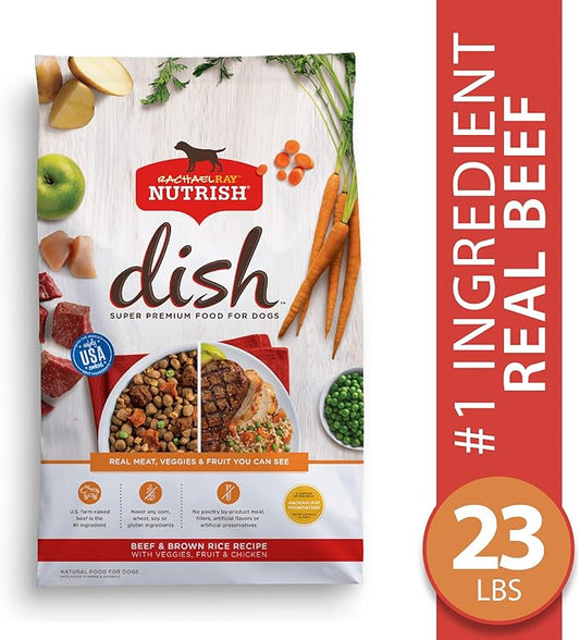 Nutrish Rachael Ray Dish Premium Natural Dry Dog Food with Added Vitamins, Minerals & Taurine, Beef & Brown Rice Recipe with Veggies, Fruit & Chicken, 23 Pound Bag - PAWPICO