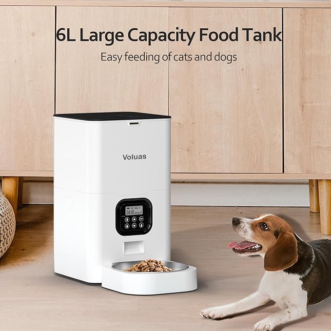 VOLUAS Automatic Cat Feeders - Pet Food Dispenser for Dry Food, Timed Cat Feeder with Desiccant Bag, Programmable Portion Size Control 4 Meals Per Day, 10s Voice Recorder - PAWPICO
