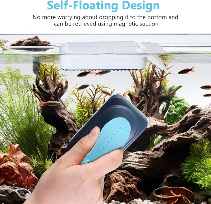 Aquarium Magnetic Glass Cleaner, Fish Tank Algae Magnet Cleaning Tool with Algae Scraper for Glass Aquariums Tank, Floating Scrubber Brush, 2 Detachable Scrapers, Small fishkeeper