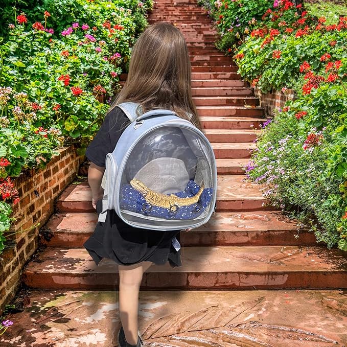 Guinea Pig Carrier,Guinea Pig Carrier for 2,Reptile Travel Carrier for Lizards Sugar Glider Hedgehog Rat Parrot Birds (Blue, Backpack+Harness Leash) WEVONIGU