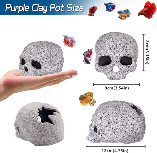 Ameliade Aquarium Decorations Cave Fish Tank Accessories Rock Decor for Shrimp Cichlid Hiding Breeding Small Fish Bowl Hide Decoration Betta Toys Hideout Stones House(Skull) Ameliade