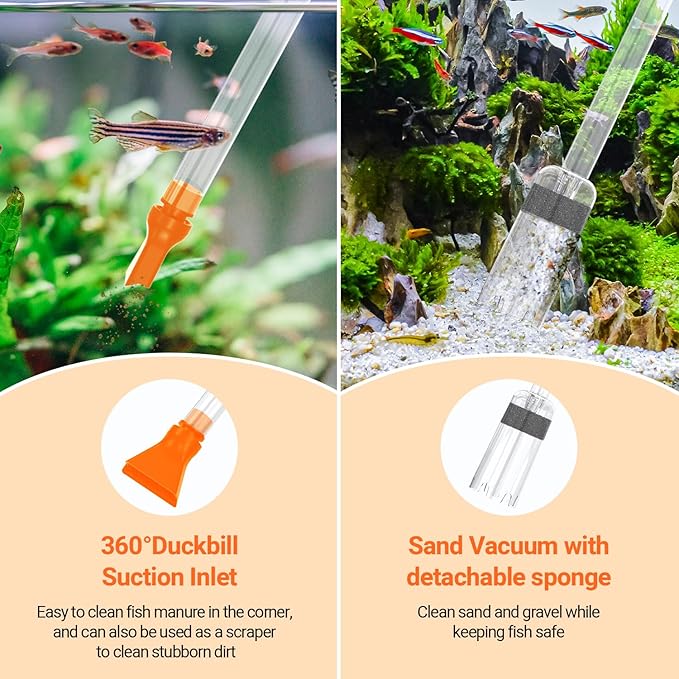 132GPH Manual Aquarium Gravel Cleaner, Fish Tank Siphon Vacuum Cleaner with Adjustable Water Flow for Cleaning Dirt, Water Change & Wash Sand Aquarium Cleaning Tools Yaubay