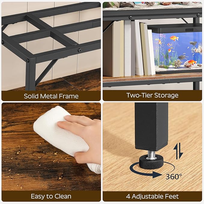 30 Gallon Fish Tank Stand, Aquarium Stand with 2-Tier Storage Shelves, Heavy Duty Breeder Turtle Terrarium Stand Rack for Home Office, 30.0" L x 11.8" W x 24.4" H, Rustic Brown FTHR3001 MAHANCRIS