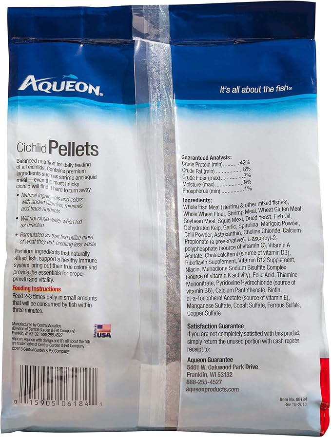 Aqueon Cichlid Slow Sinking Fish Food Pellets, Medium Size, 25 Ounce Aqueon