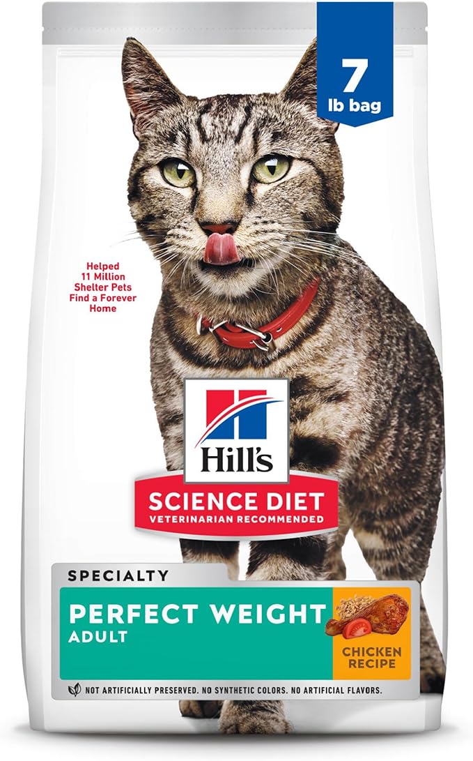 Hill's Science Diet Perfect Weight, Adult 1-6, Weight Management Support, Dry Cat Food, Chicken Recipe, 7 lb Bag - PAWPICO