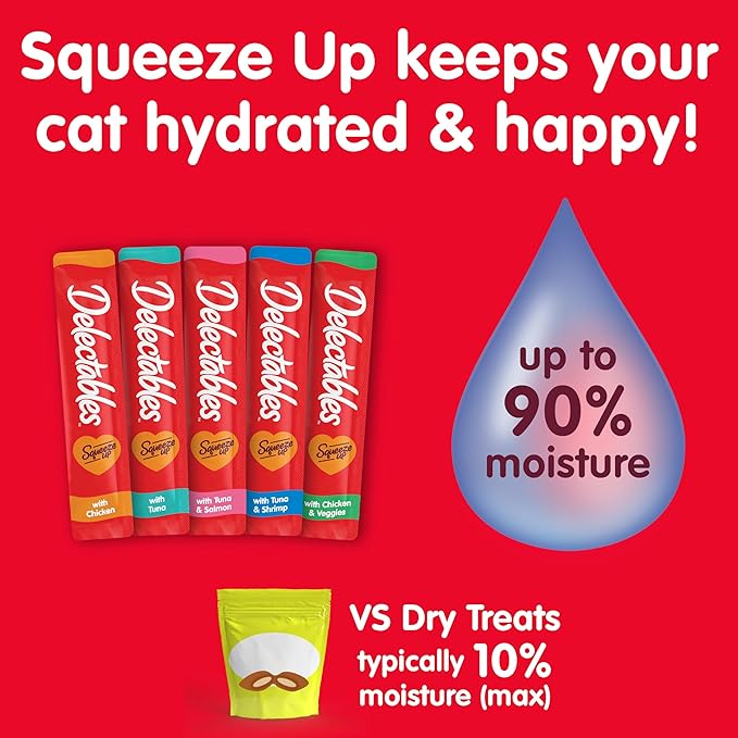 Delectables Squeeze Up Variety Pack, Creamy Squeezable Puree, Lickable Wet Cat Treats, Grain Free, No Added Fillers, No by-Products, No Added Preservatives, 0.5 Ounces Tube, 72 Tubes Total Hartz