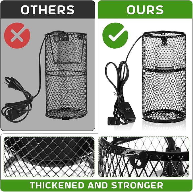 VIHOSE 4 Pcs Reptile Heat Lamp Guard with 150W Ceramic Heat Emitter Basking Anti Scald Heating Lamp Holder Mesh Cage Reptile Protection Lampshades for Reptile Lizard Snake Chick, Bulb Not Included VIHOSE