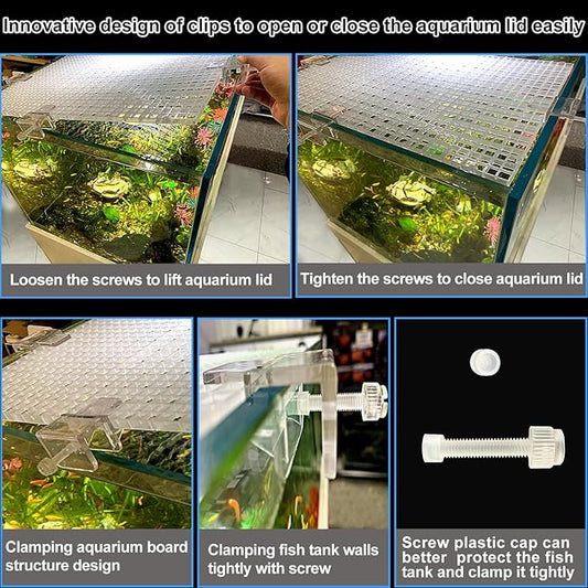 4 Aquarium lid Hood Fish Tank top Cover Terrarium lid Plastic Grid Panel Egg Crate Grate 6 Aquarium Glass Cover Board Clip Weramics