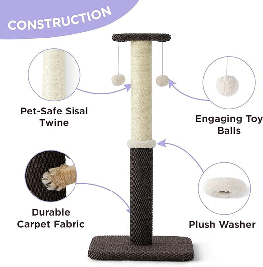 Lesure Cat Scratching Post for Indoor Cats - Highly Resistant Carpet Scratch Posts, Premium Sisal Rope Scratch Posts for Kittens, Sturdy Small Cat Scratch Pole with Hanging Ball, Brown(22.5 inch) - PAWPICO